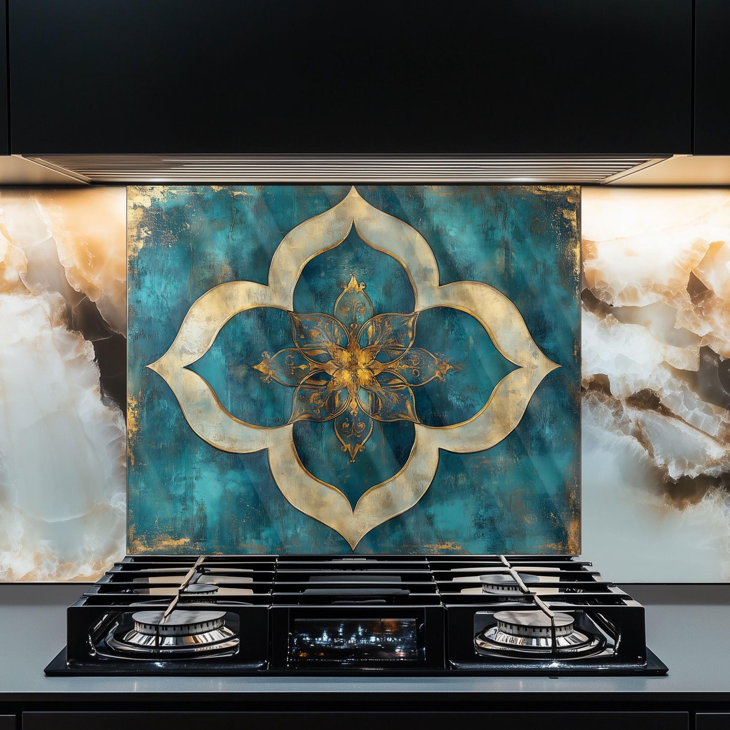 Moroccan Tempered Glass Stove Backsplash: Artistic Kitchen Wall Art