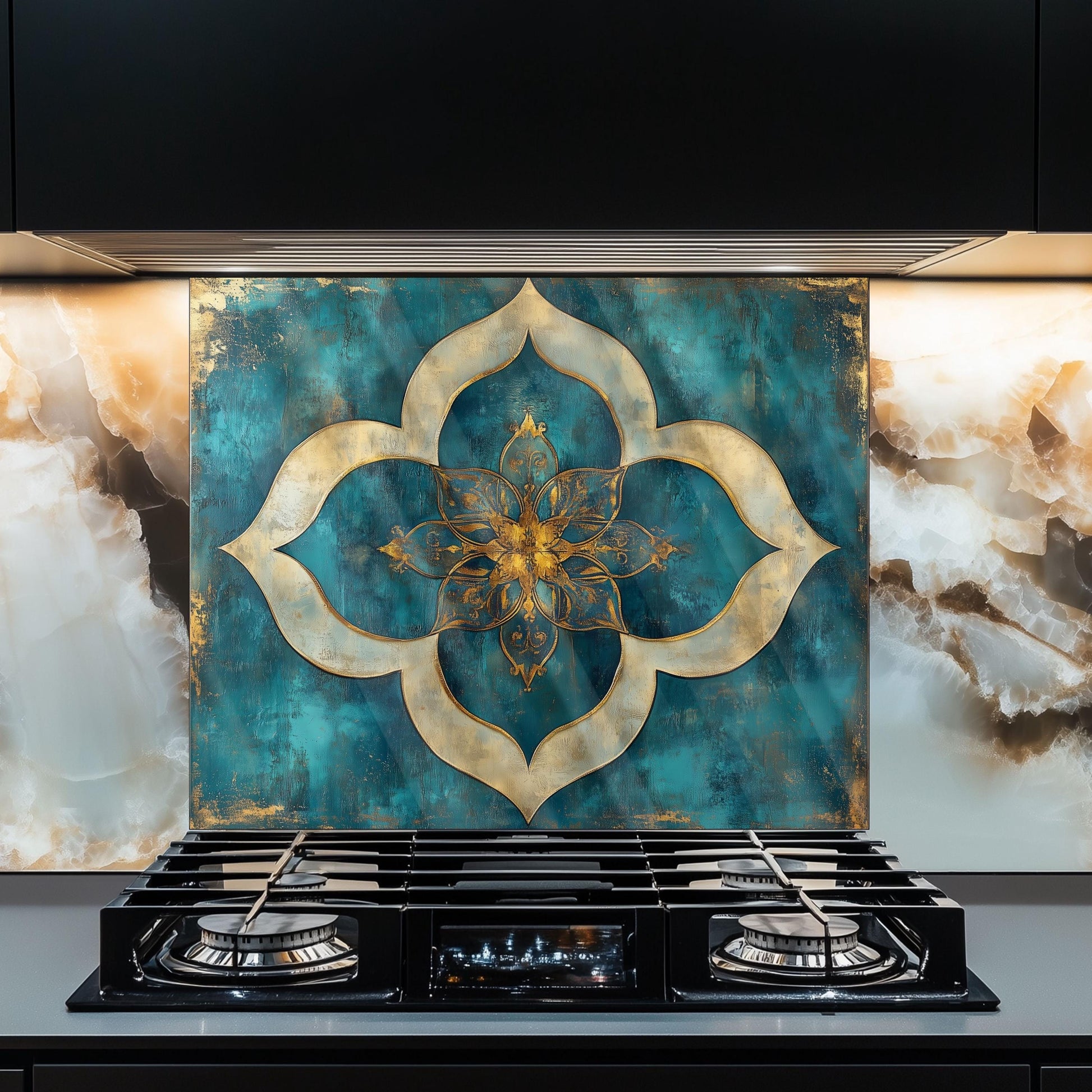 Moroccan Tempered Glass Stove Backsplash: Artistic Kitchen Wall Art