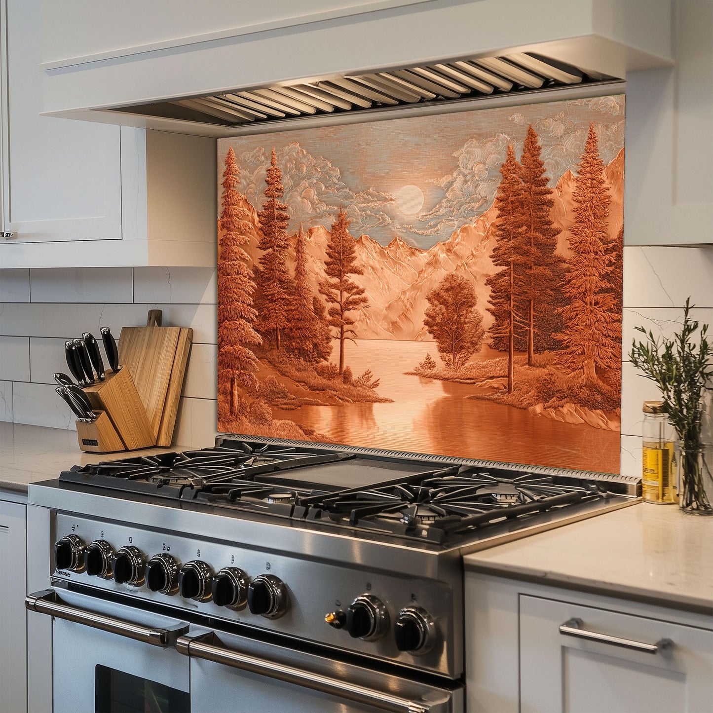 Tempered Glass Mountain & Deer Backsplash: Rustic Kitchen Decor