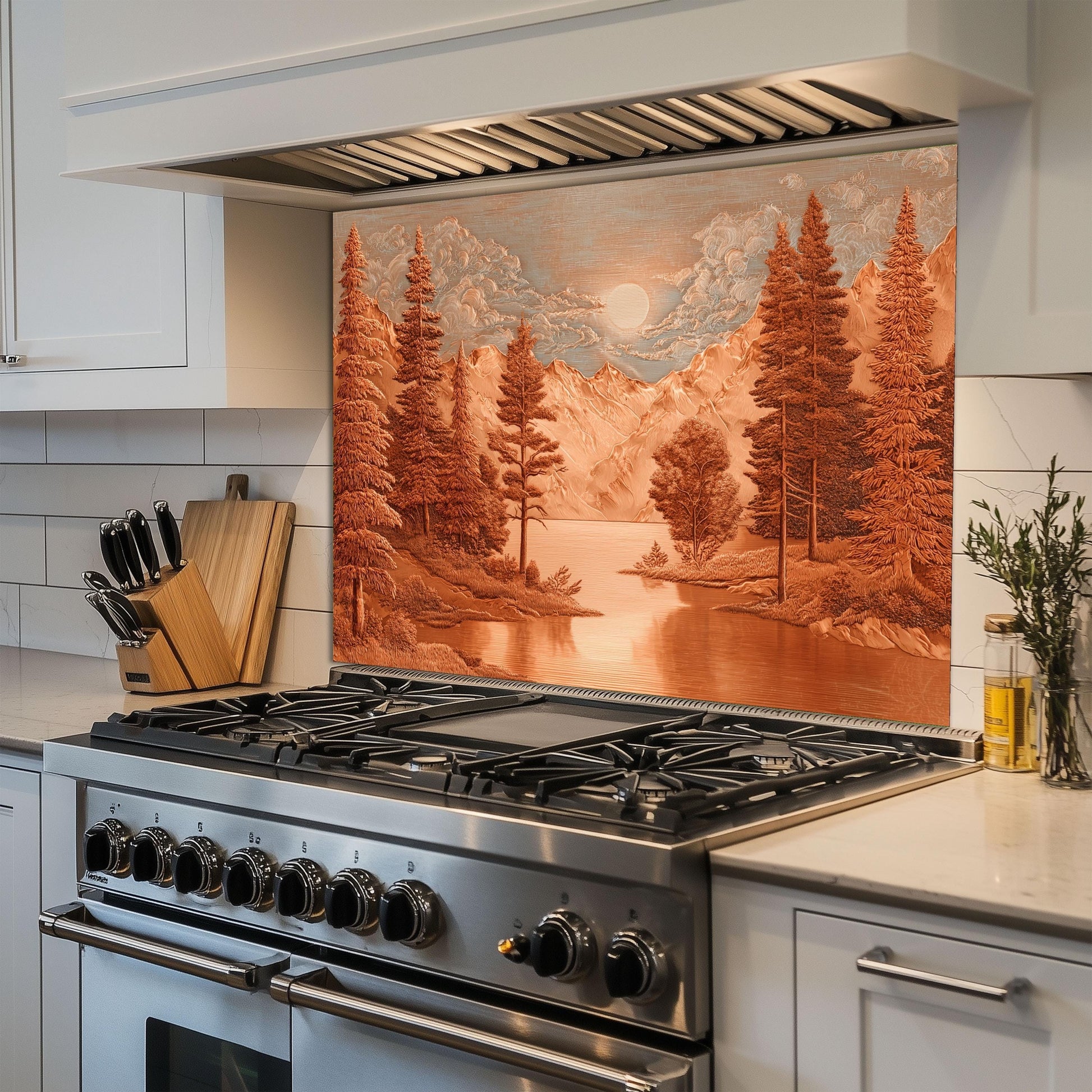 Tempered Glass Mountain & Deer Backsplash: Rustic Kitchen Decor