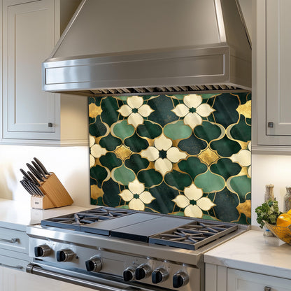 Moroccan Style Glass Backsplash, Ornate Geometric Stove Guard, Heat Resistant Easy Clean Art