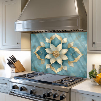 Moroccan Style Glass Backsplash, Geometric Tile Stove Guard, Heat Resistant Easy Clean Kitchen Art