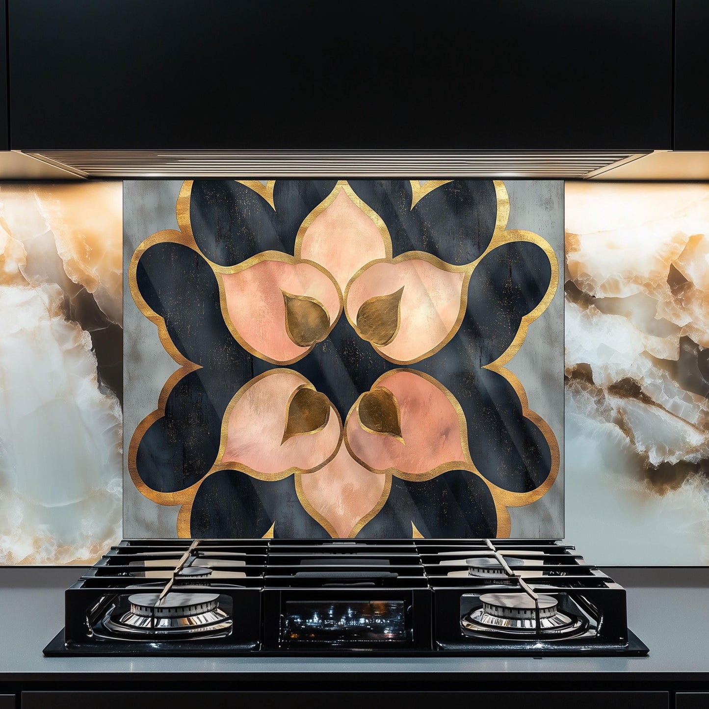 Moroccan Style Glass Backsplash, Geometric Tile Stove Guard, Heat Resistant Easy Clean Kitchen Art