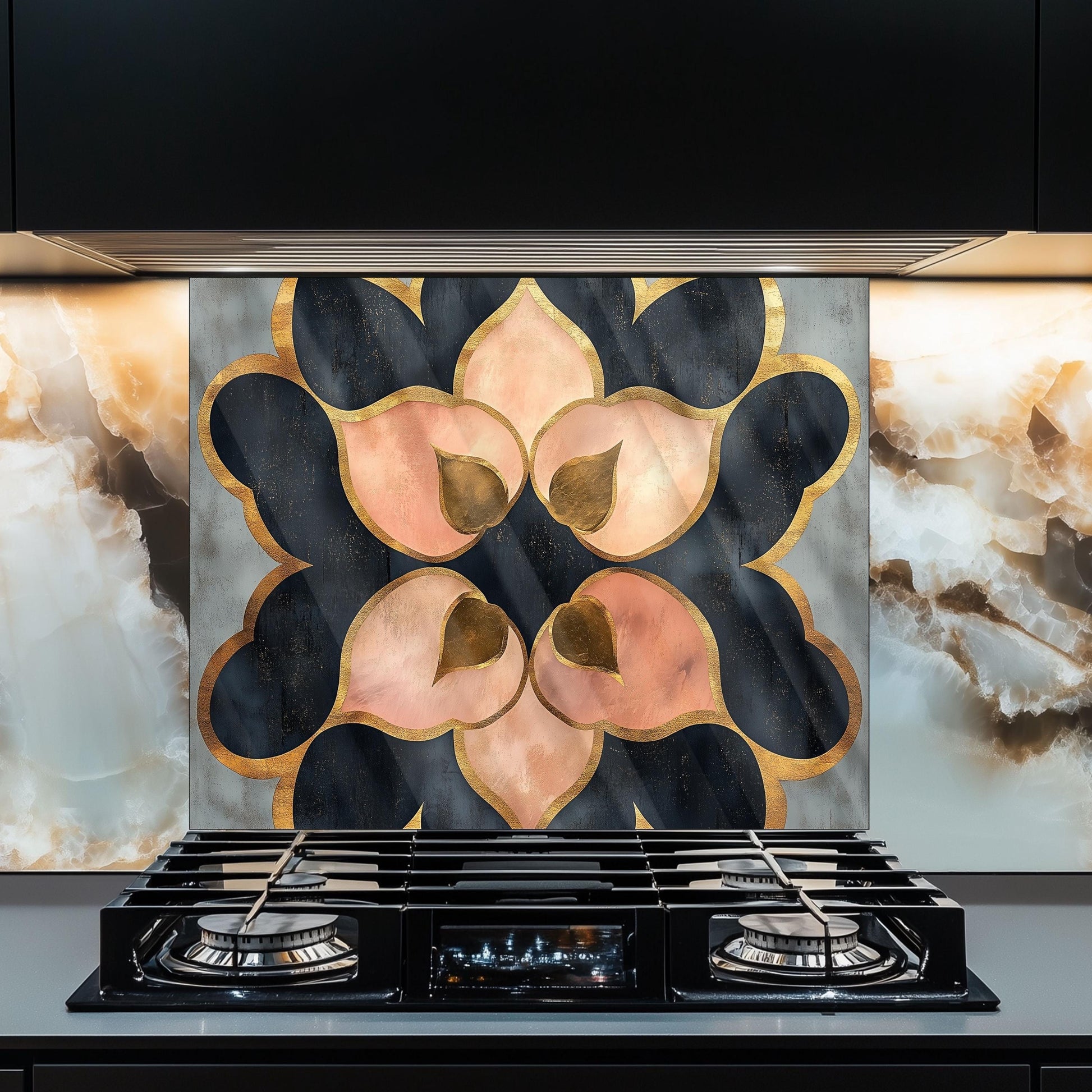 Moroccan Style Glass Backsplash, Geometric Tile Stove Guard, Heat Resistant Easy Clean Kitchen Art
