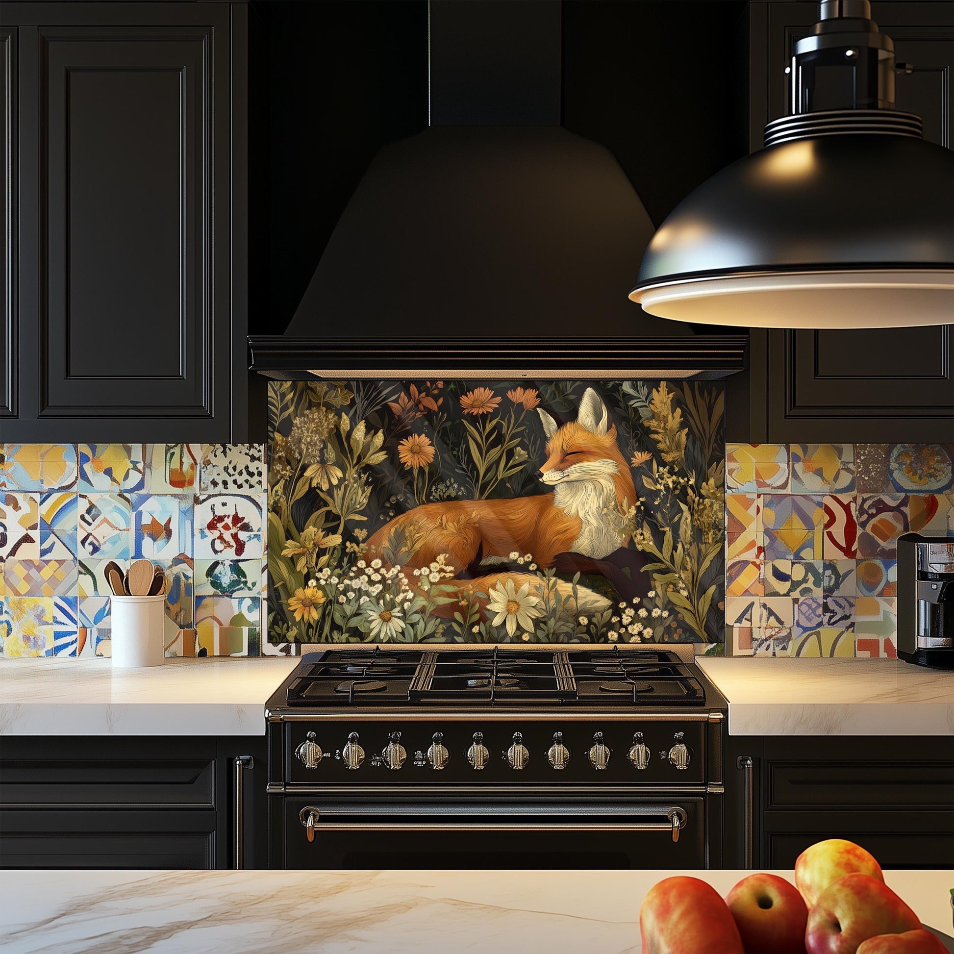 Fox Glass Backsplash, Wildlife Animal Stove Guard, Heat Resistant Easy Clean Kitchen Wall Art