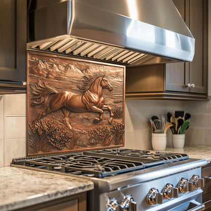 Horse kitchen wall protector, copper effect tempered glass, heat-resistant backsplash, Western rustic kitchen decor, easy clean stove protector, horse design wall art, copper backsplash