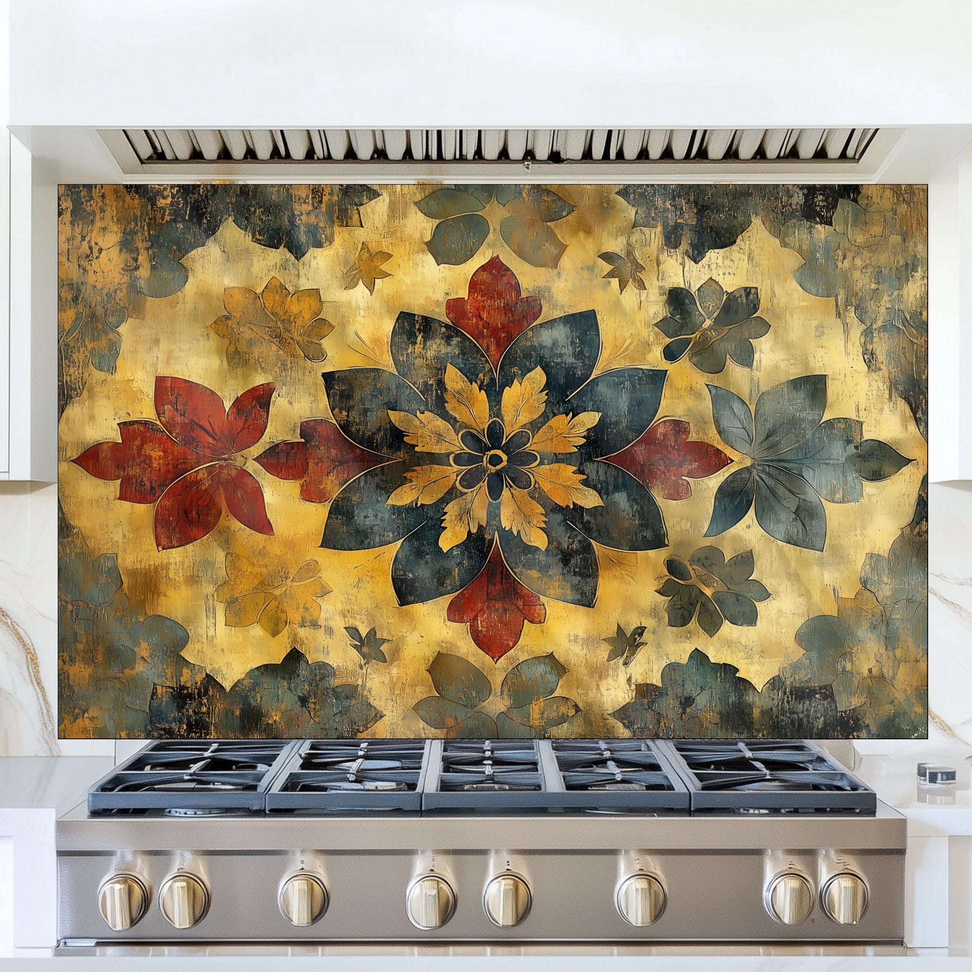 Moroccan Tempered Glass Stove Backsplash Panel, Modern Kitchen Art, Custom Size Design