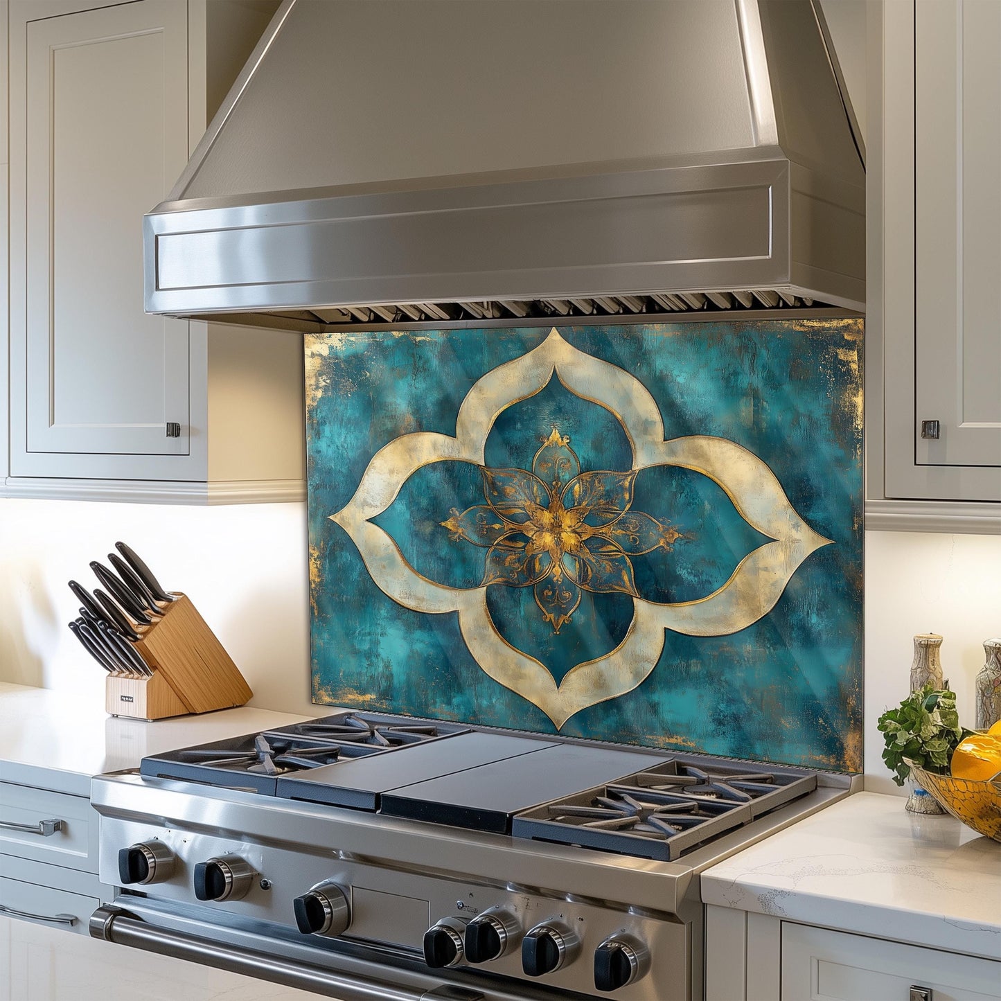 Moroccan Tempered Glass Stove Backsplash: Artistic Kitchen Wall Art
