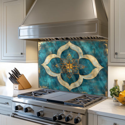 Moroccan Tempered Glass Stove Backsplash: Artistic Kitchen Wall Art
