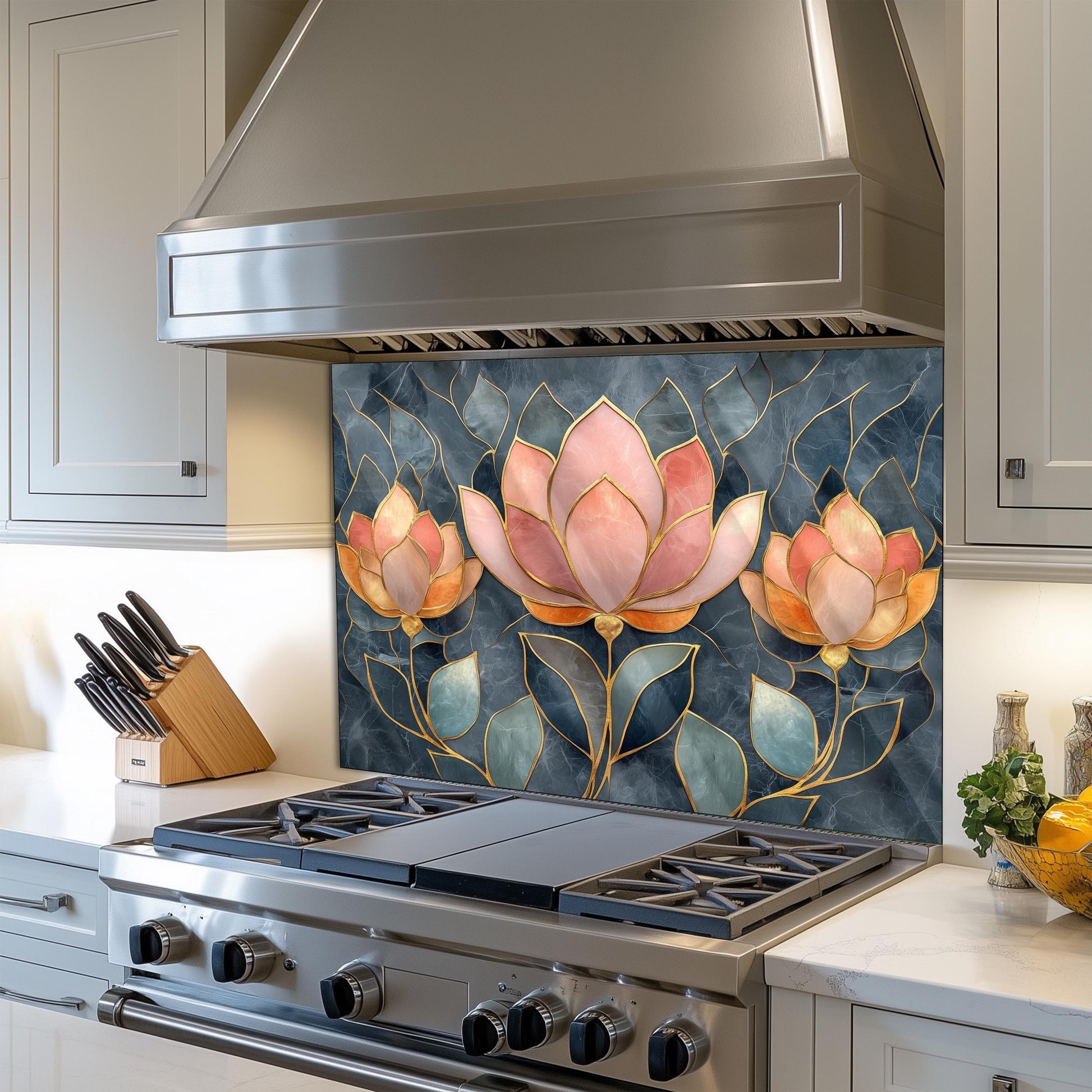 Moroccan Floral Tempered Glass Kitchen Splashback: Durable Stove Backsplash