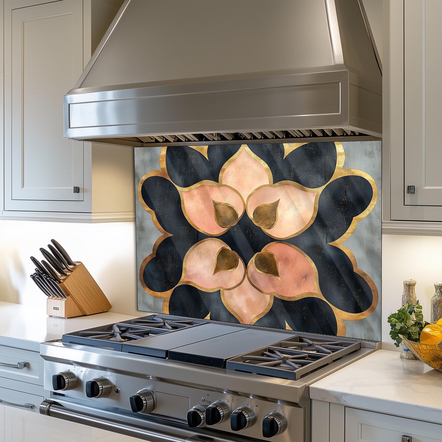 Moroccan Style Glass Backsplash, Geometric Tile Stove Guard, Heat Resistant Easy Clean Kitchen Art