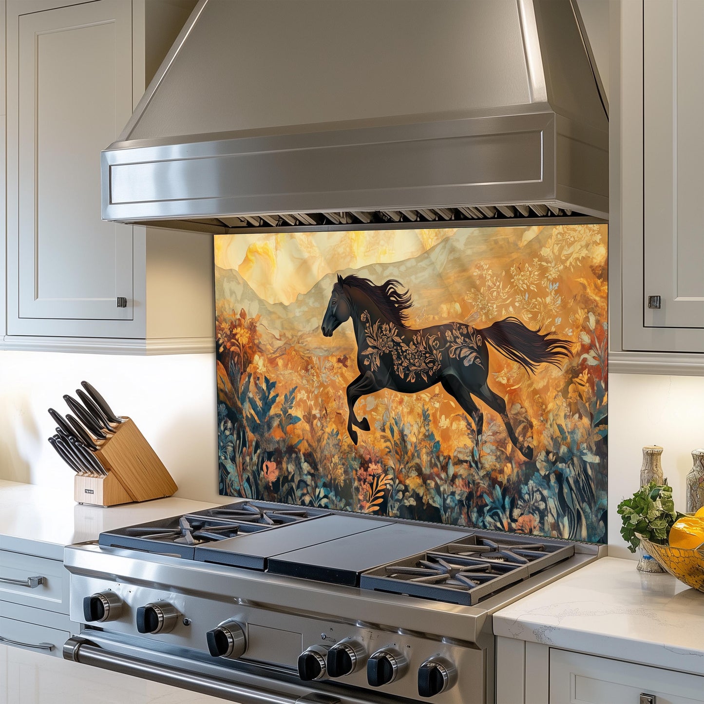 Horse Tempered Glass Kitchen Backsplash: Modern Kitchen Decor