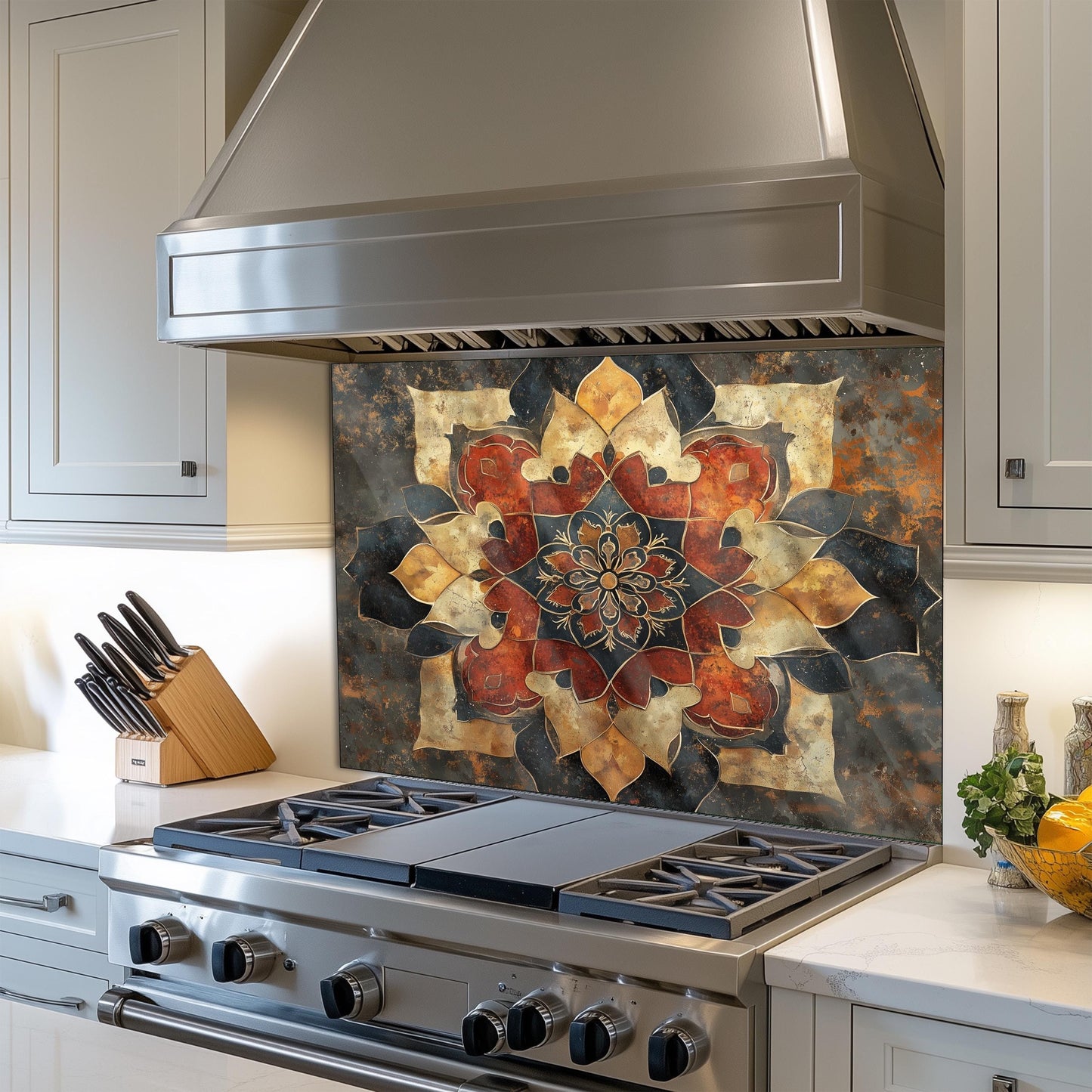 Moroccan Style Pattern Kitchen Backsplash, UV Printed Tempered Glass, Custom Size Design