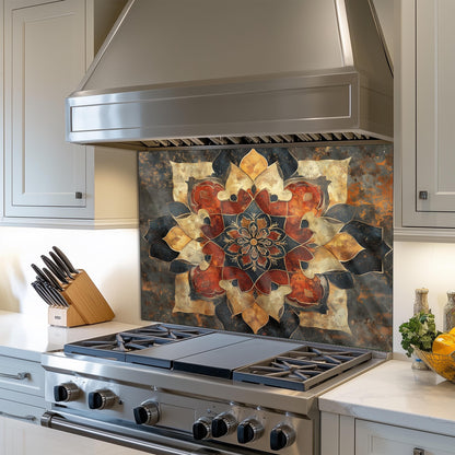 Moroccan Style Pattern Kitchen Backsplash, UV Printed Tempered Glass, Custom Size Design