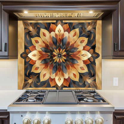 Moroccan Style Glass Backsplash, Blue Geometric Stove Guard, Heat Resistant Easy Clean Kitchen Art