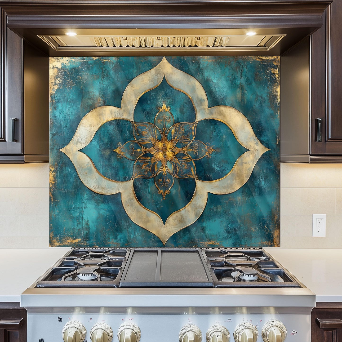 Moroccan Tempered Glass Stove Backsplash: Artistic Kitchen Wall Art
