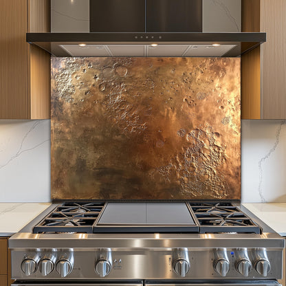 Textured Copper-Effect Glass Backsplash: Rustic Kitchen Decor