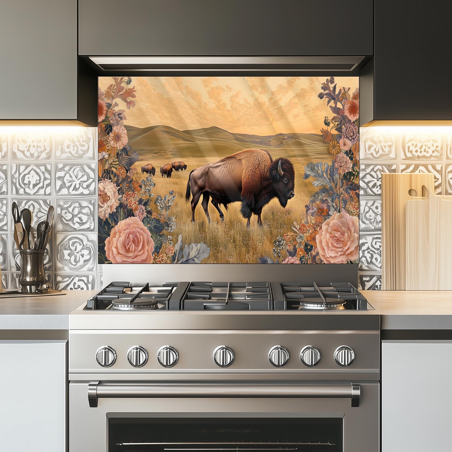 Bison Tempered Glass Kitchen Backsplash: Heat Resistant Stove Wall Art