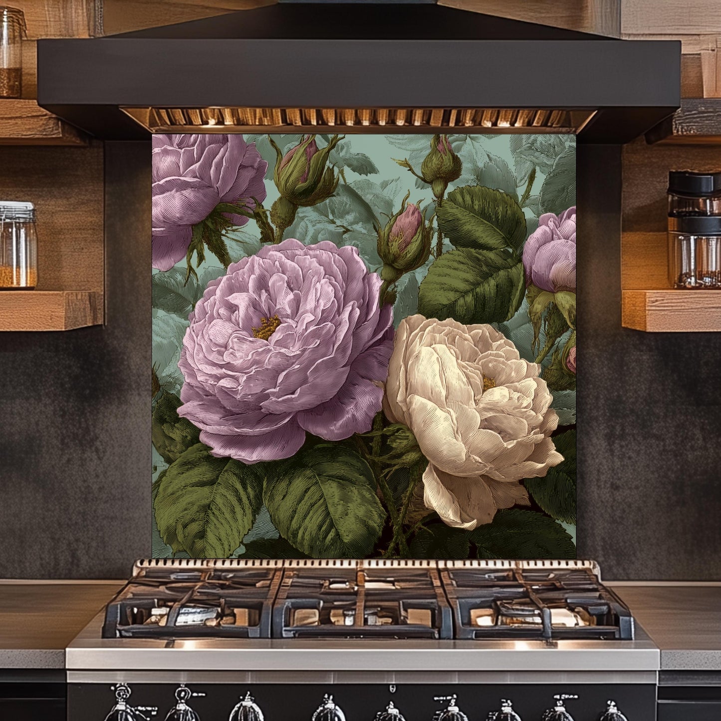 Vintage Pink Roses Kitchen Backsplash: Tempered Glass Floral Wall Panel
