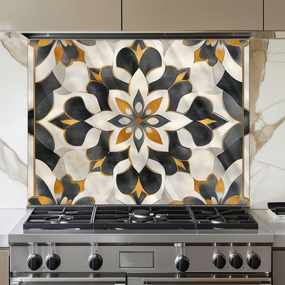 Navy & Orange Moroccan Backsplash, Heat Resistant Stove Guard, Custom Size Glass Art