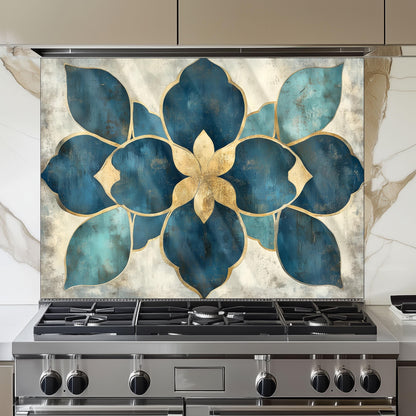 Moroccan Style Glass Backsplash, Geometric Tile Stove Guard, Heat Resistant Easy Clean Kitchen Art