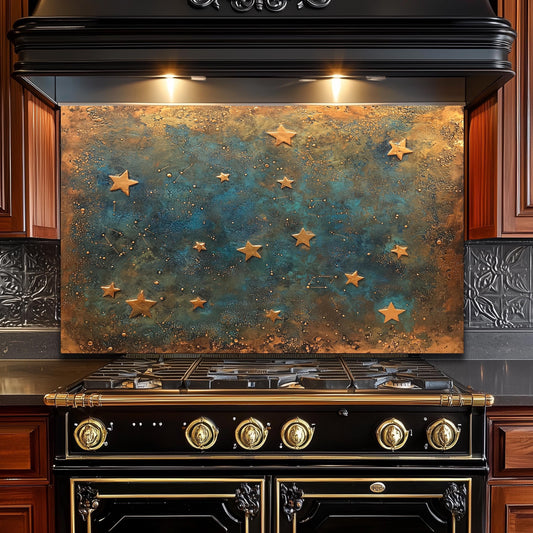 Starry Night Tempered Glass Backsplash: Rustic Kitchen Decor
