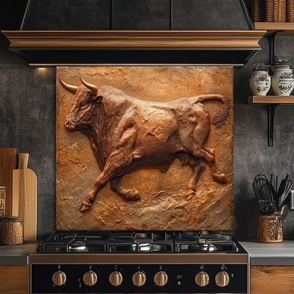 Copper Heron Tempered Glass Backsplash: Rustic Farmhouse Kitchen Wall Art