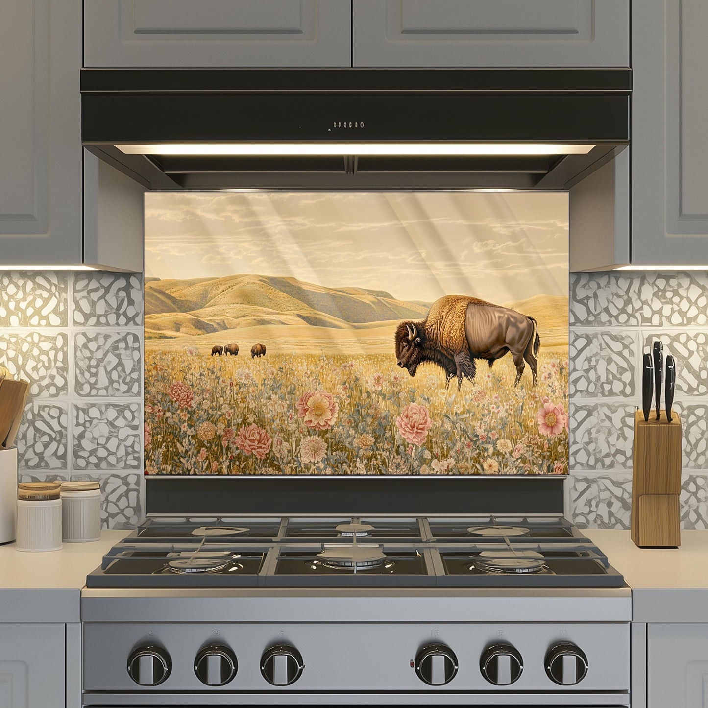 Buffalo Tempered Glass Kitchen Backsplash: Stove Area Wall Art