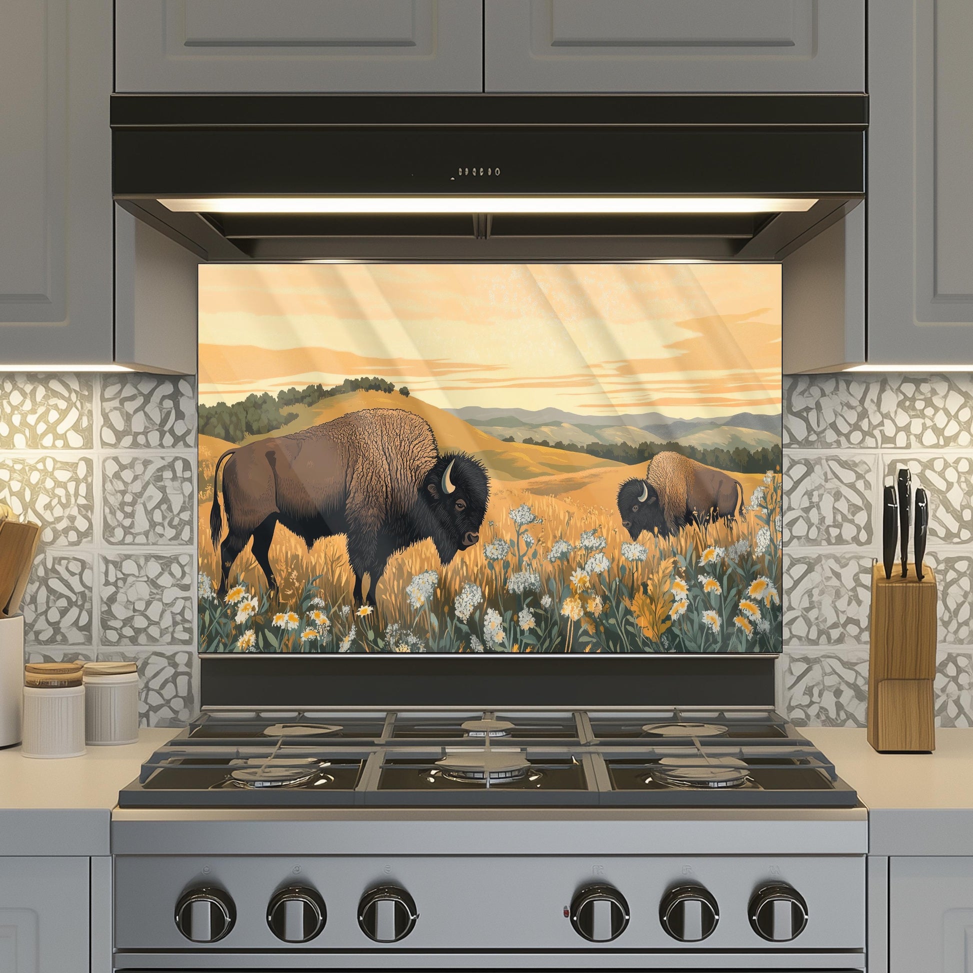Buffalo Tempered Glass Stove Backsplash: Artistic Kitchen Splashback