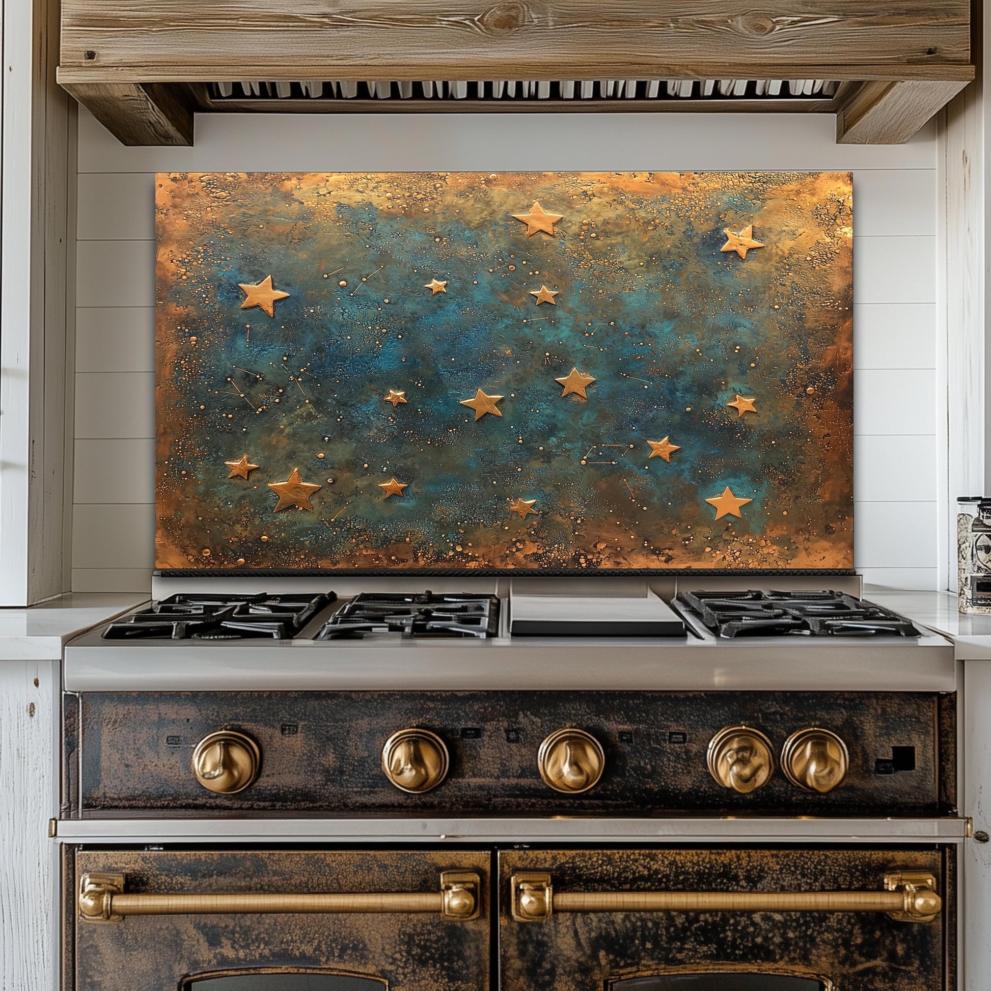 Starry Night Tempered Glass Backsplash: Rustic Kitchen Decor