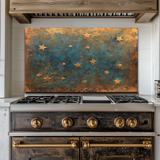 Starry Night Tempered Glass Backsplash: Rustic Kitchen Decor