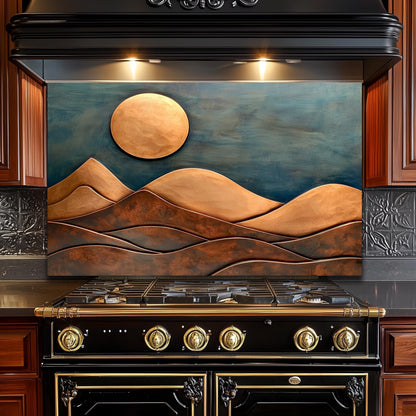 Copper-Effect Mountain Tempered Glass Backsplash: Rustic Kitchen Decor