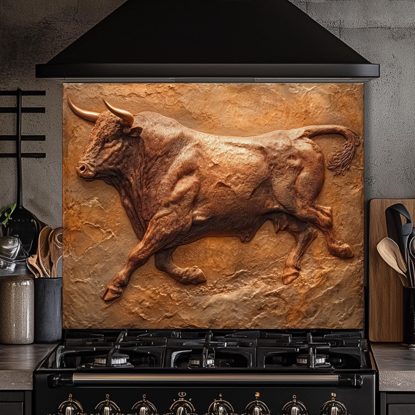 Copper Heron Tempered Glass Backsplash: Rustic Farmhouse Kitchen Wall Art