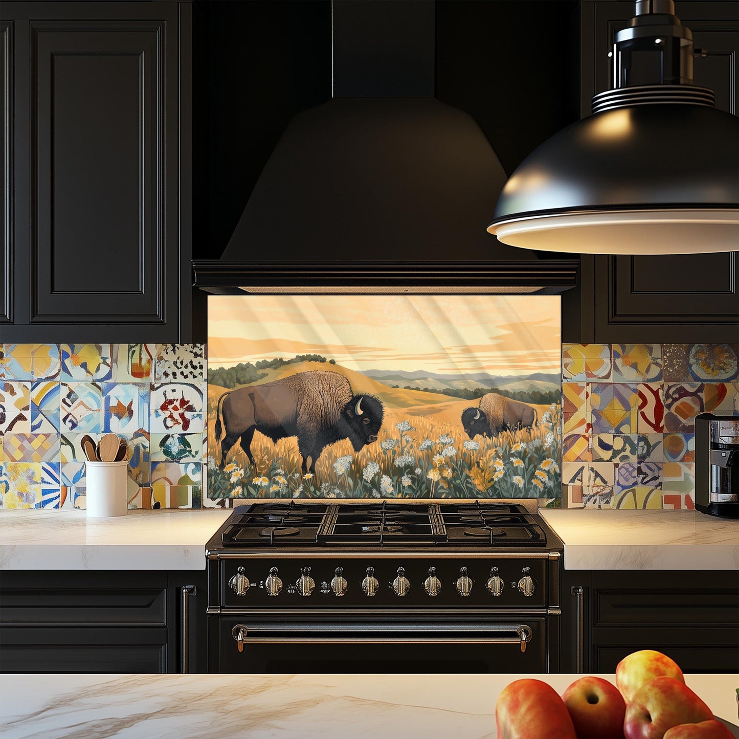 Buffalo Tempered Glass Stove Backsplash: Artistic Kitchen Splashback