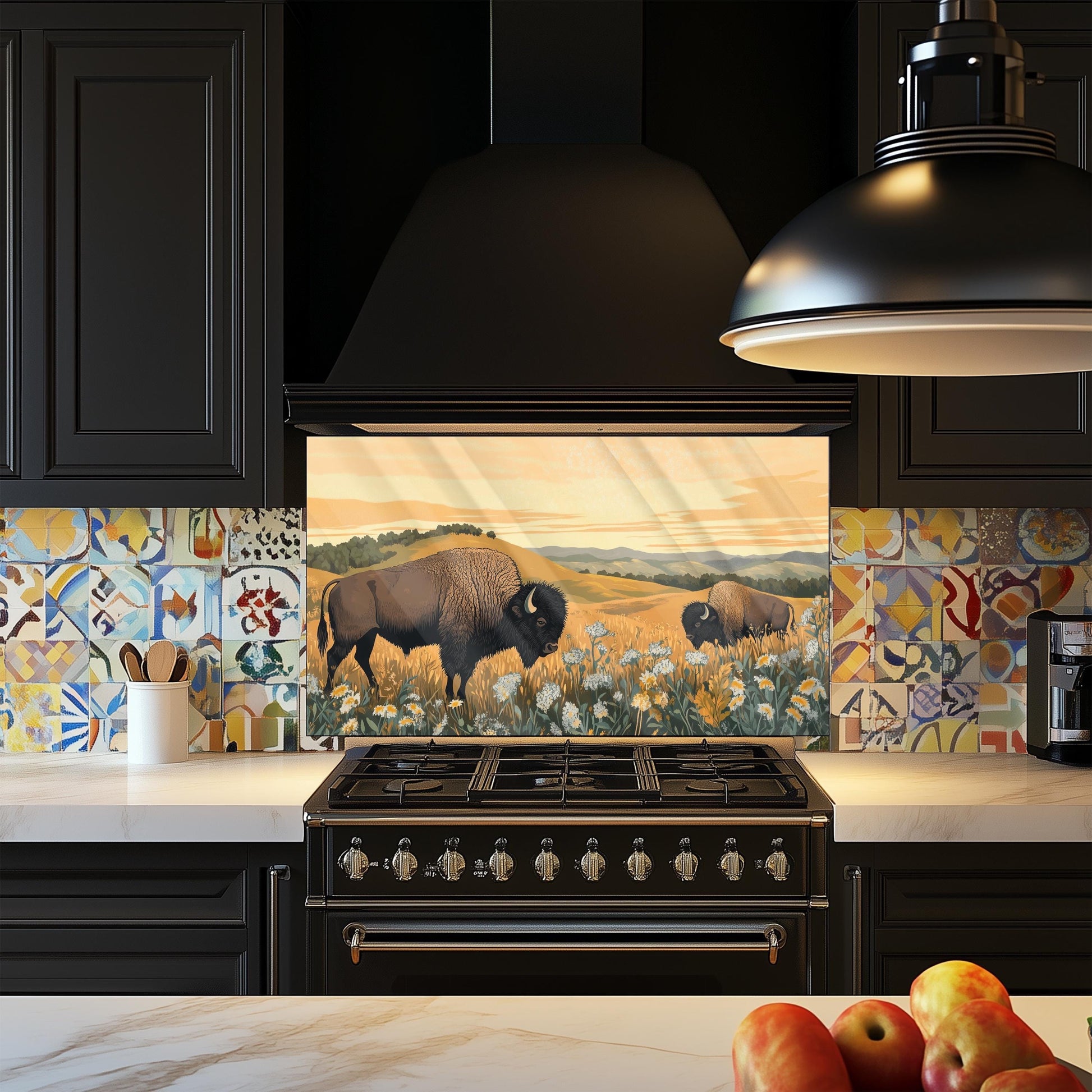 Buffalo Tempered Glass Stove Backsplash: Artistic Kitchen Splashback