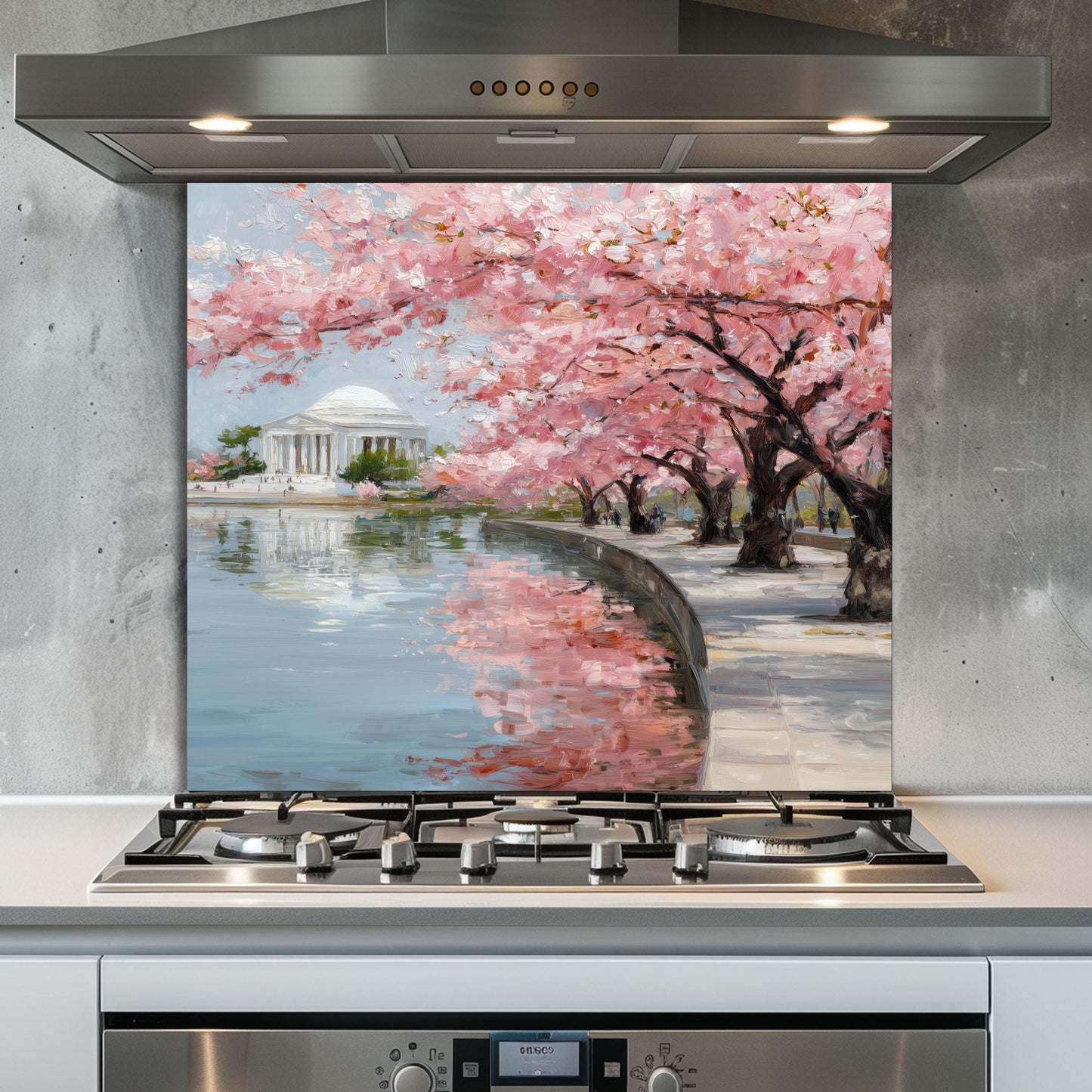 Cherry Blossom Tempered Glass Backsplash – Waterfront Spring Kitchen Panel