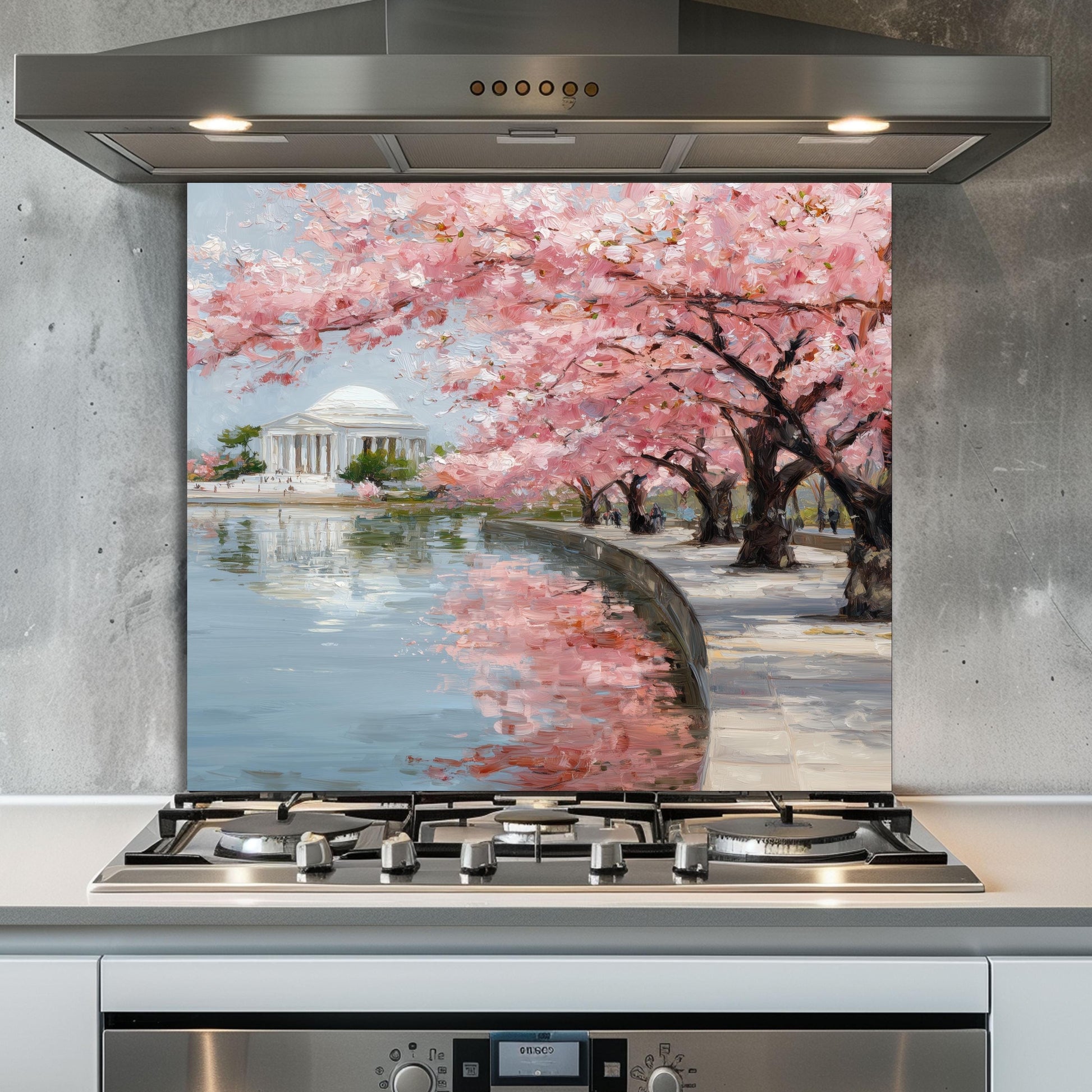 Cherry Blossom Tempered Glass Backsplash – Waterfront Spring Kitchen Panel