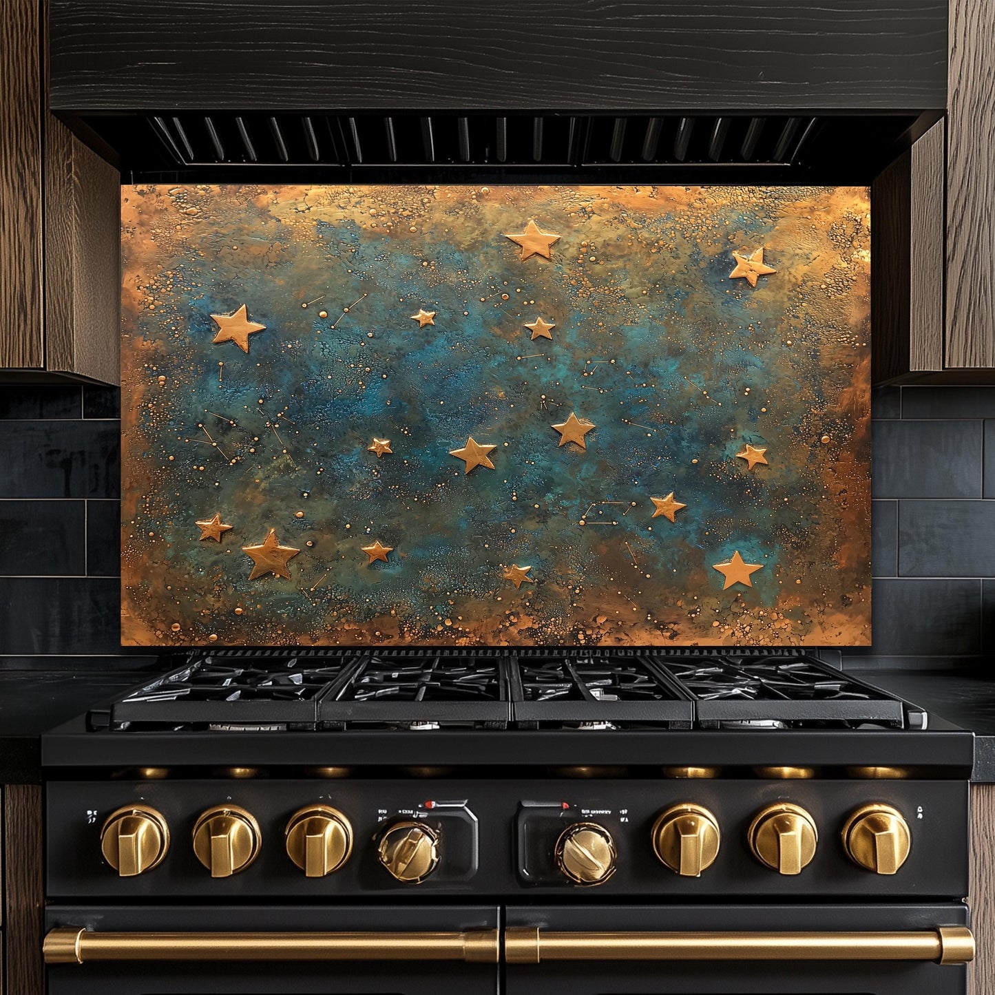 Starry Night Tempered Glass Backsplash: Rustic Kitchen Decor