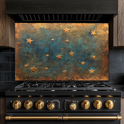 Starry Night Tempered Glass Backsplash: Rustic Kitchen Decor