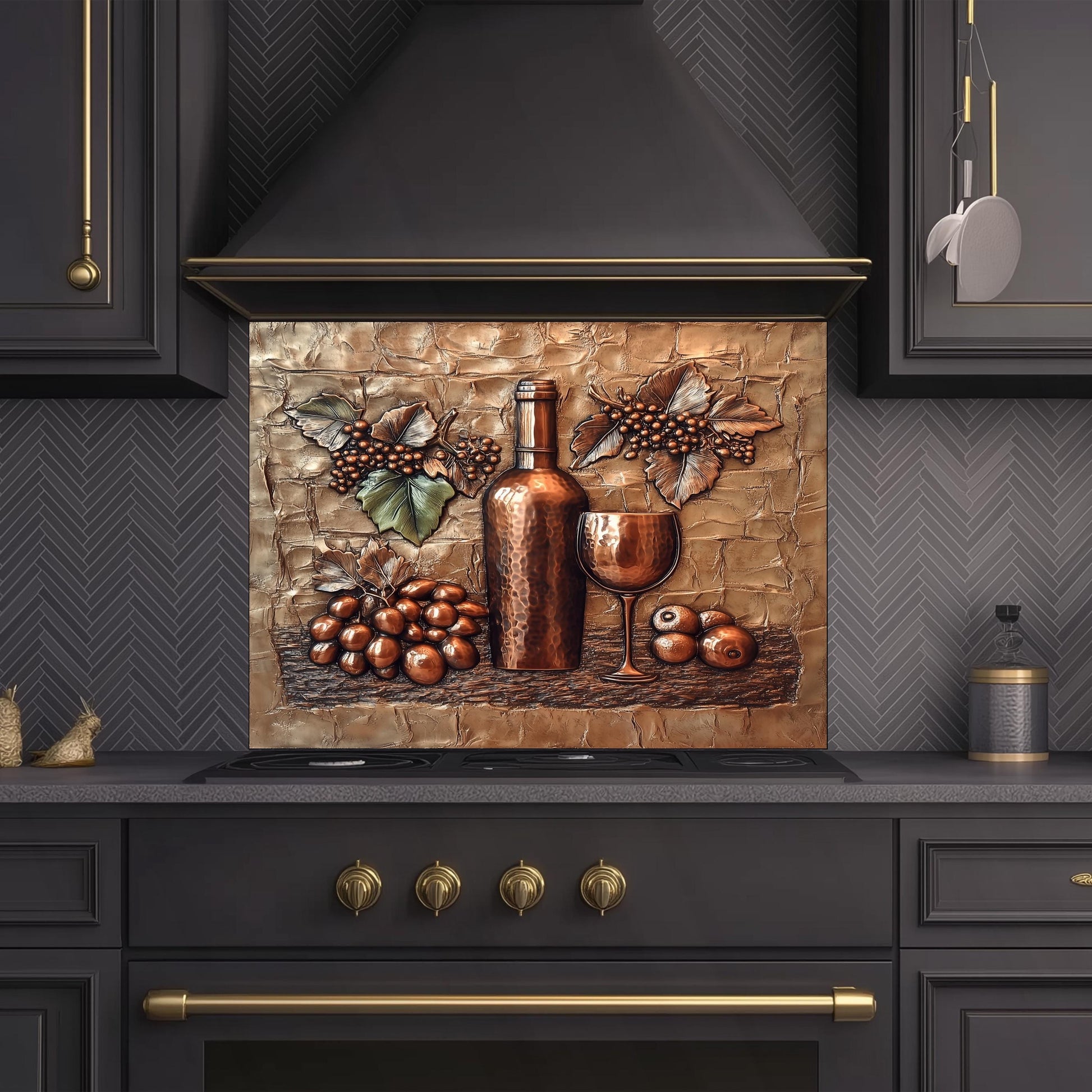 Wine-Themed Tempered Glass Kitchen Backsplash: Modern Art Decor
