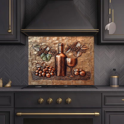 Wine-Themed Tempered Glass Kitchen Backsplash: Modern Art Decor