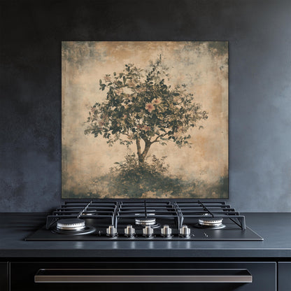 Vintage tree of life backsplash, tempered glass kitchen panel, heat-resistant splashback, easy to clean, stove wall protector, artistic wall art, modern kitchen accent, stylish backsplash, unique design