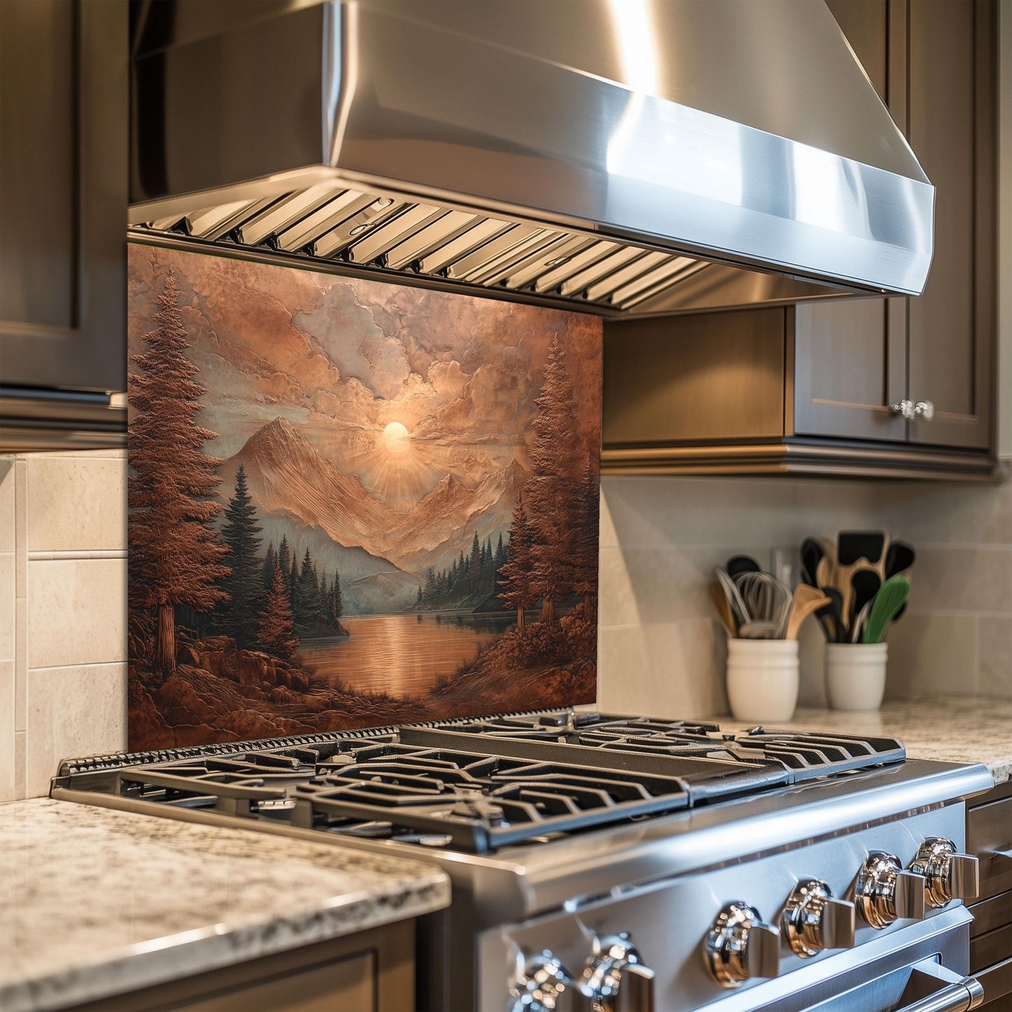 Copper Mountain Landscape Kitchen Backsplash, UV Printed Tempered Glass, Custom Size Design
