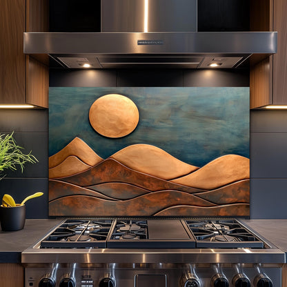 Copper-Effect Mountain Tempered Glass Backsplash: Rustic Kitchen Decor