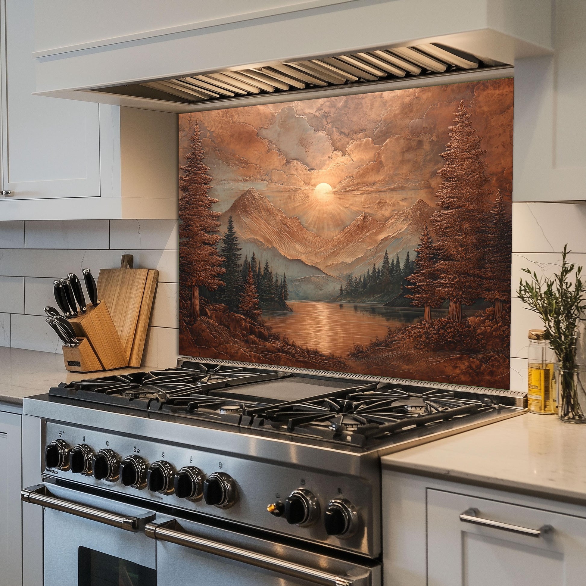 Copper Mountain Landscape Kitchen Backsplash, UV Printed Tempered Glass, Custom Size Design