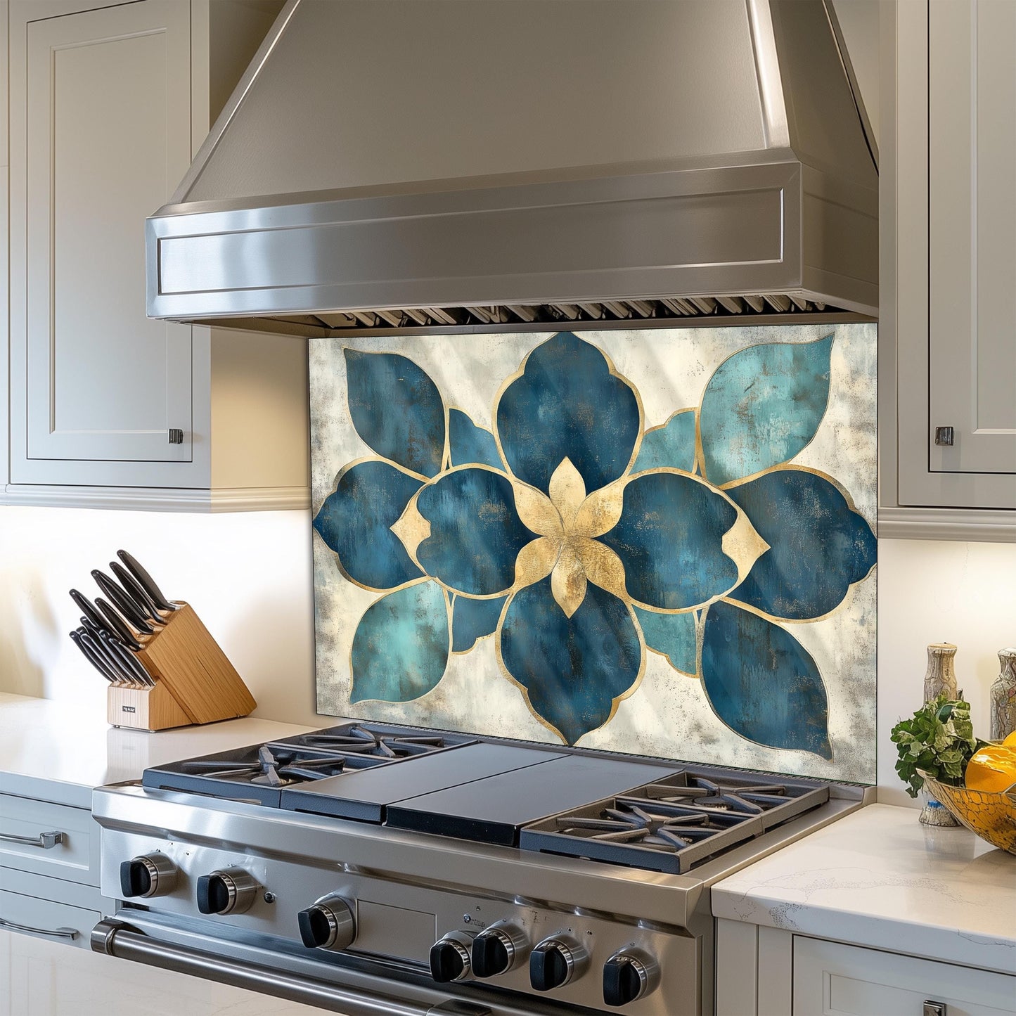 Moroccan Style Glass Backsplash, Geometric Tile Stove Guard, Heat Resistant Easy Clean Kitchen Art