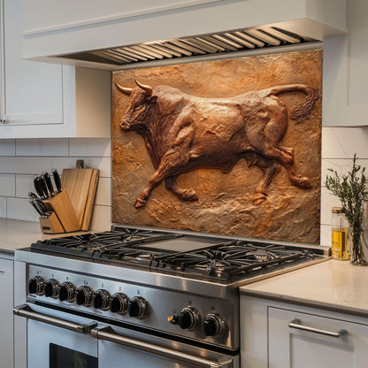 Copper Heron Tempered Glass Backsplash: Rustic Farmhouse Kitchen Wall Art
