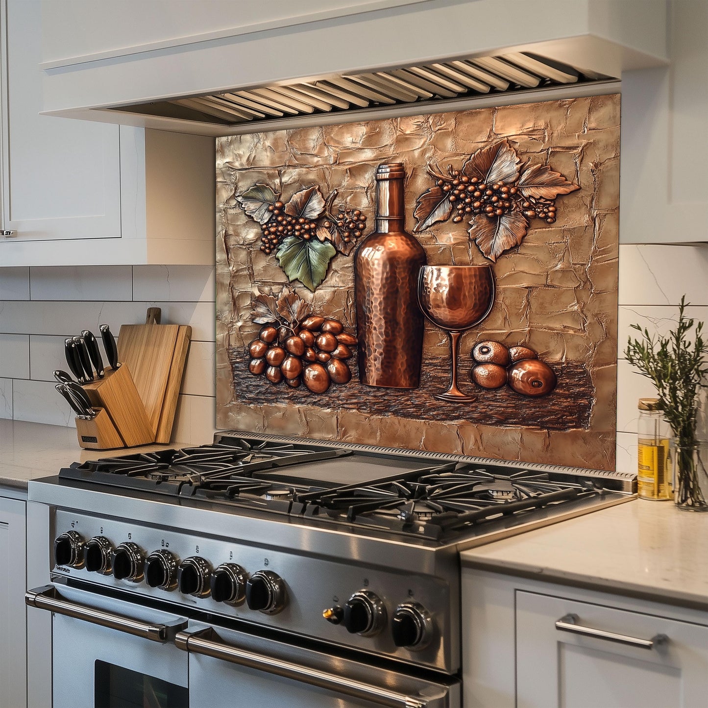 Wine-Themed Tempered Glass Kitchen Backsplash: Modern Art Decor