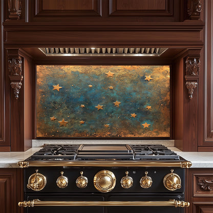 Starry Night Tempered Glass Backsplash: Rustic Kitchen Decor