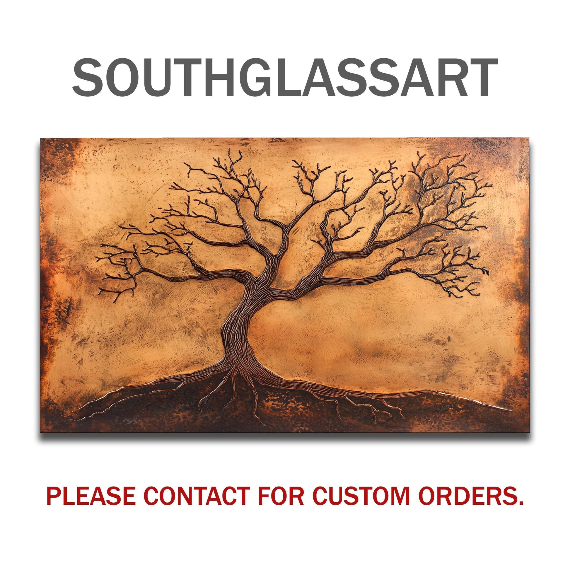Copper Tree of Life Glass Backsplash, Rustic Metal Stove Guard, Heat Resistant Kitchen Art